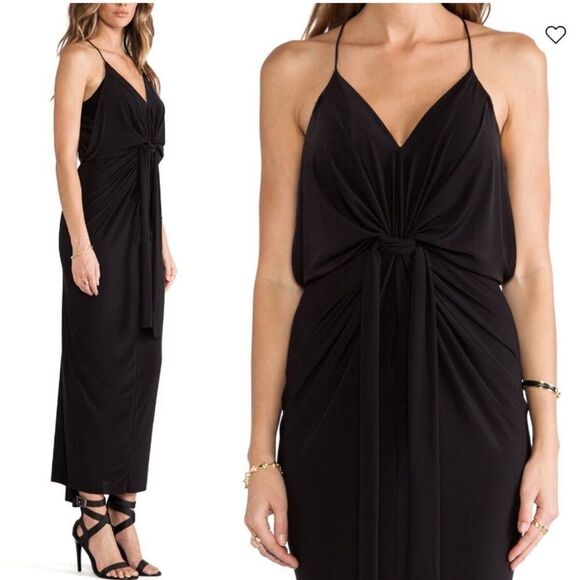 NWT MISA Los Angeles Womens Domino Maxi Spaghetti Strap Rouched Dress Black - M - Picture 4 of 10